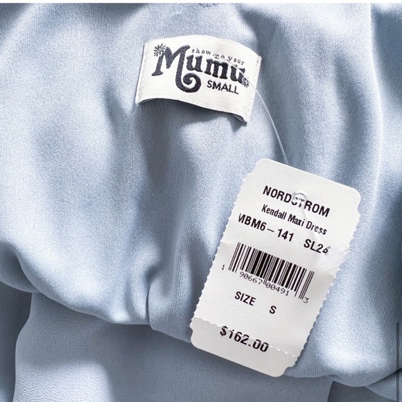 show me your mumu | kendall maxi bridesmaid dress steel blue chiffon small - Picture 7 of 8